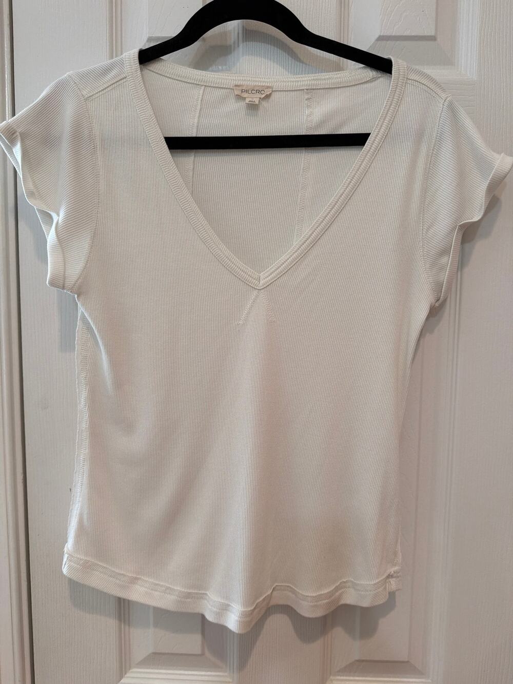 Pilcro Ribbed V-neck Tee Anthropologie White Medium